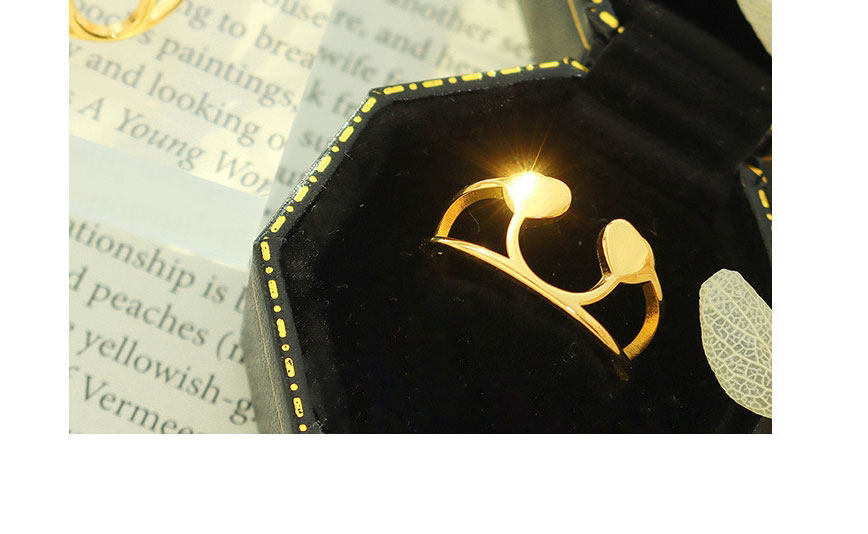 Fashion Gold Color Titanium Steel Gold-plated Hollow Double Peach Heart Ring,Rings