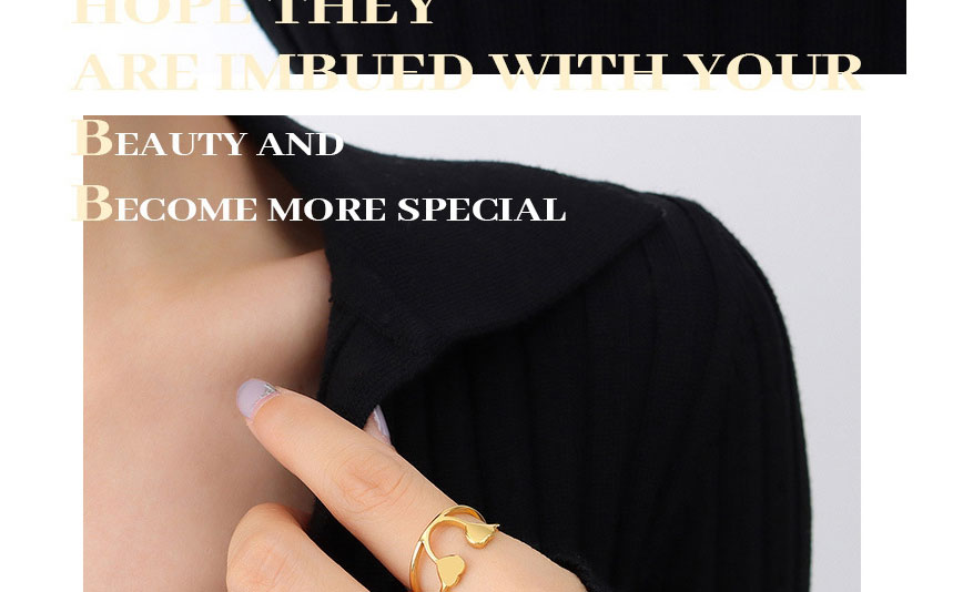 Fashion Steel Color Titanium Steel Gold-plated Hollow Double Peach Heart Ring,Rings