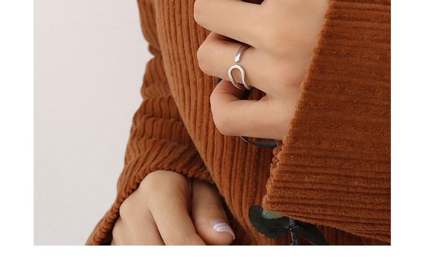 Fashion Steel Color Titanium Steel Geometric Hollow C-shaped Open Ring,Rings