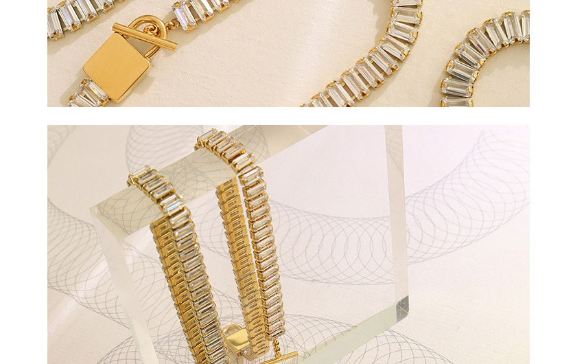 Fashion Steel Color Titanium Steel Gold-plated Inlaid Zirconium Lock T Buckle Bracelet,Bracelets