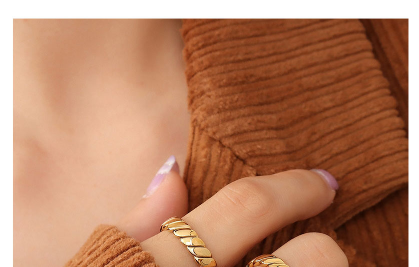 Fashion Gold Color Titanium Steel Gold Plated Coarse Twist Ring,Rings
