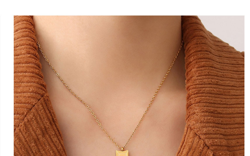 Fashion Steel Color Square Brand Necklace 40+5cm Titanium Steel Gold-plated Geometric Tag Necklace,Earrings