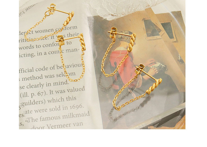 Fashion Gold Color Titanium Steel Gold-plated Tassel Twist Chain Ear Wire,Earrings