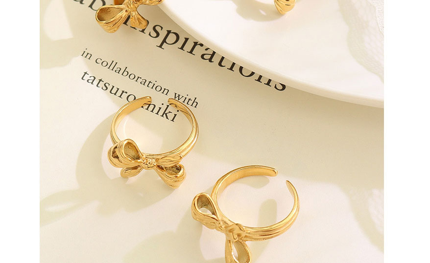Fashion Gold Color Titanium Steel Three-dimensional Bow Ring,Rings