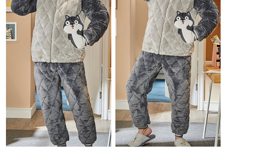 Fashion 134 Pug Coral Fleece Padded Hooded Cartoon Pajamas Set,CURVE SLEEP & LOUNGE
