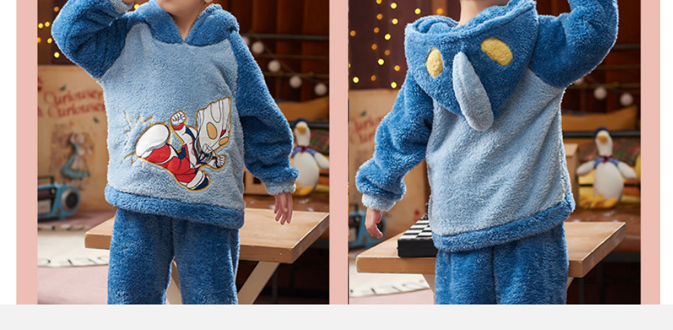 Fashion Tongue Bear (8-16 Yards) Coral Velvet Hooded Cartoon Plus Velvet Pajamas For Children,CURVE SLEEP & LOUNGE