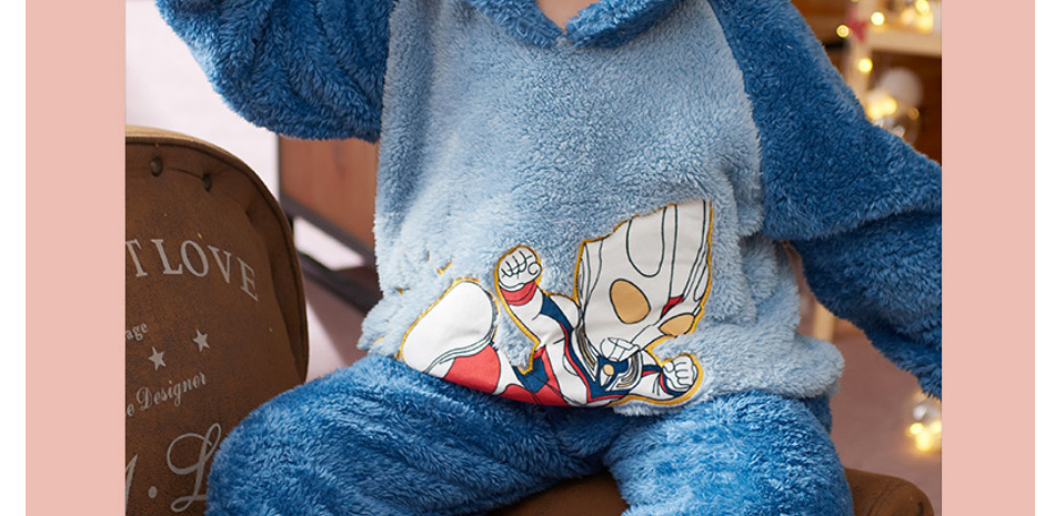 Fashion Tongue Bear (8-16 Yards) Coral Velvet Hooded Cartoon Plus Velvet Pajamas For Children,CURVE SLEEP & LOUNGE