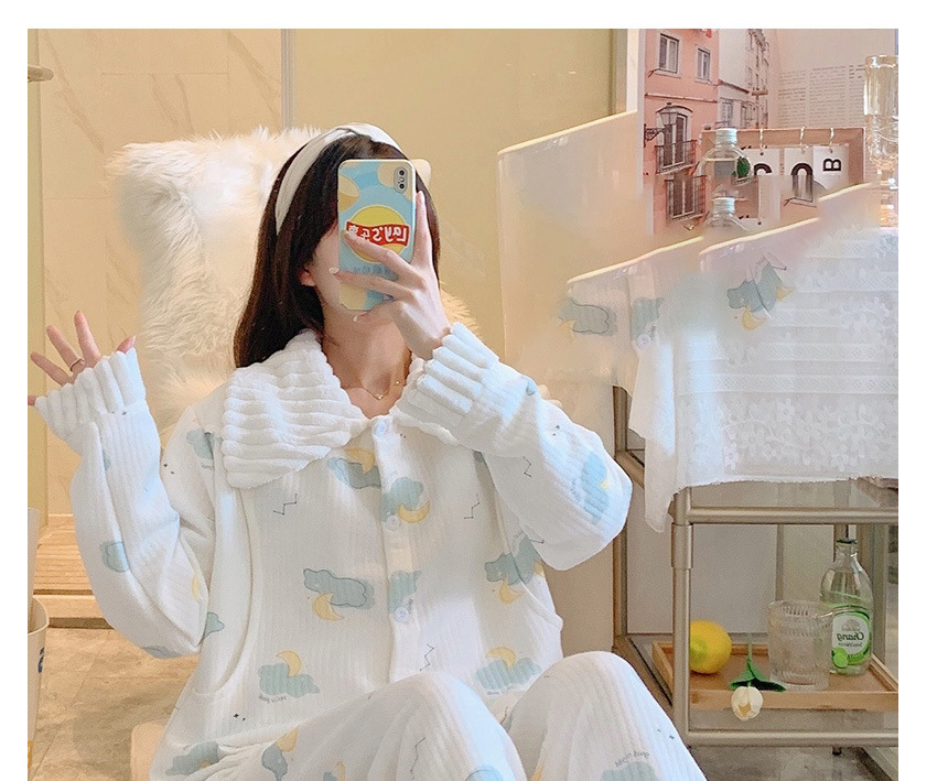 Fashion Lapel Bow Air Cotton Geometric Print Maternity Pajamas Set,CURVE SLEEP & LOUNGE