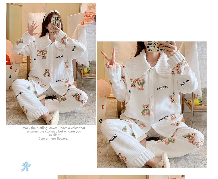 Fashion White Scarf Bear Air Cotton Geometric Print Maternity Pajamas Set,CURVE SLEEP & LOUNGE