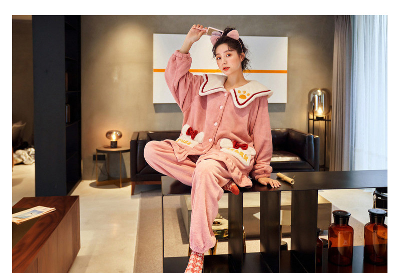 Fashion 4# Coral Fleece Cartoon Long Sleeve Pajama Set,CURVE SLEEP & LOUNGE