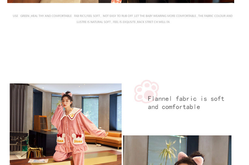 Fashion 4# Coral Fleece Cartoon Long Sleeve Pajama Set,CURVE SLEEP & LOUNGE