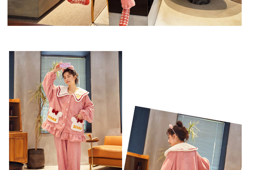 Fashion 3# Coral Fleece Cartoon Long Sleeve Pajama Set,CURVE SLEEP & LOUNGE