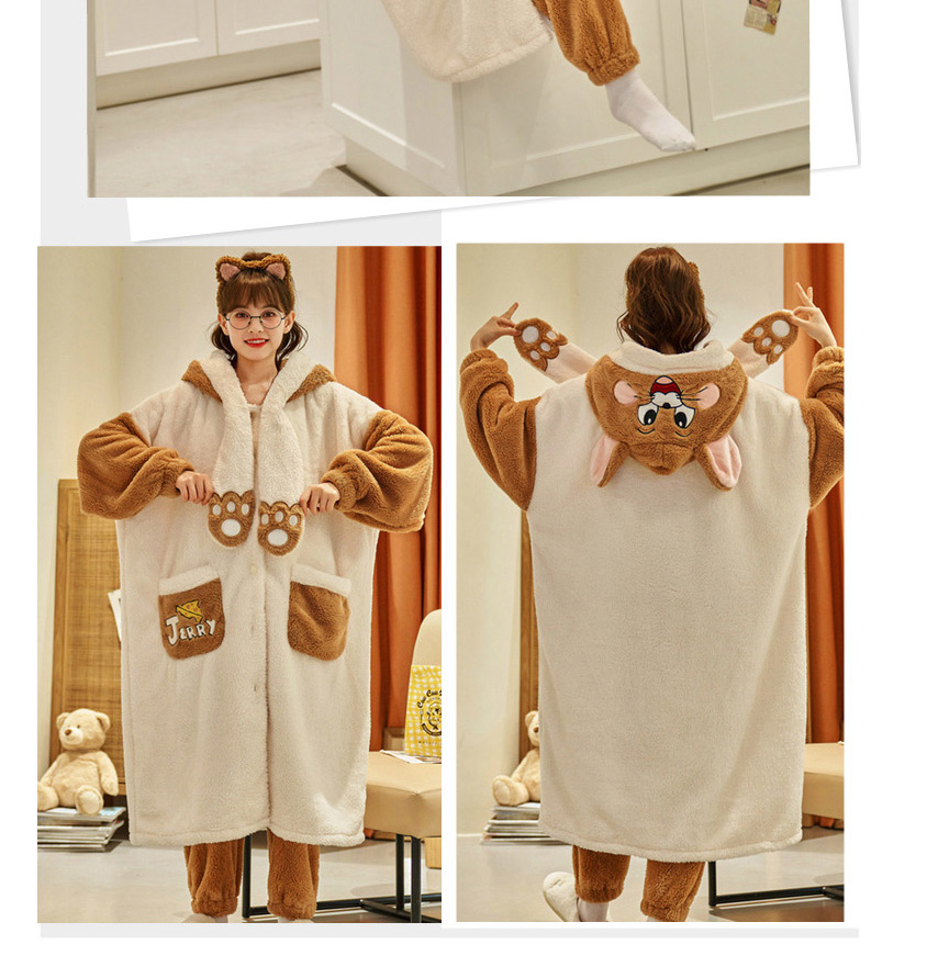Fashion Winnie The Pooh Flannel And Velvet Cartoon Hooded Nightgown And Pants Pajama Set,CURVE SLEEP & LOUNGE