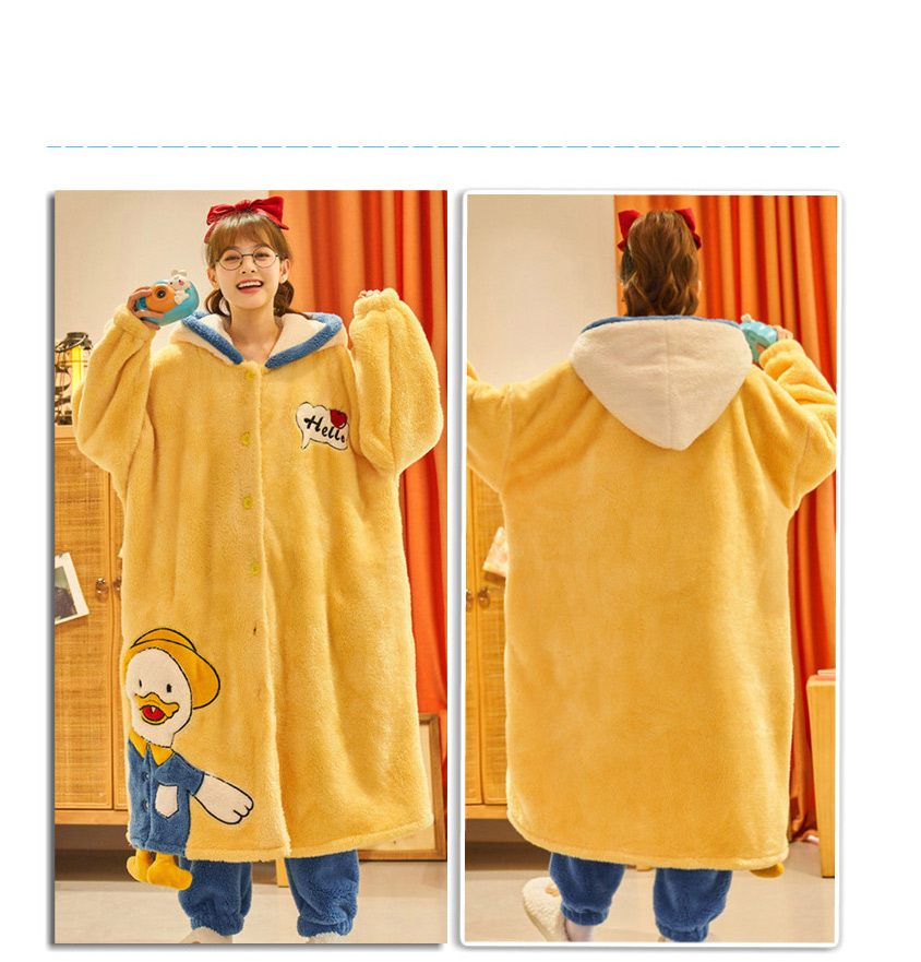Fashion Winnie The Pooh Flannel And Velvet Cartoon Hooded Nightgown And Pants Pajama Set,CURVE SLEEP & LOUNGE