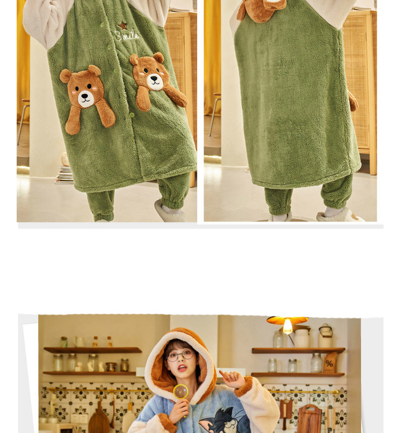 Fashion Mouse Flannel And Velvet Cartoon Hooded Nightgown And Pants Pajama Set,CURVE SLEEP & LOUNGE