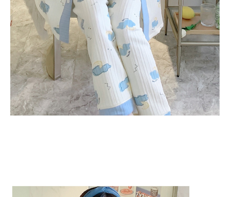 Fashion Blue Cat Air Cotton Cartoon Print Maternity Pajamas Set,CURVE SLEEP & LOUNGE