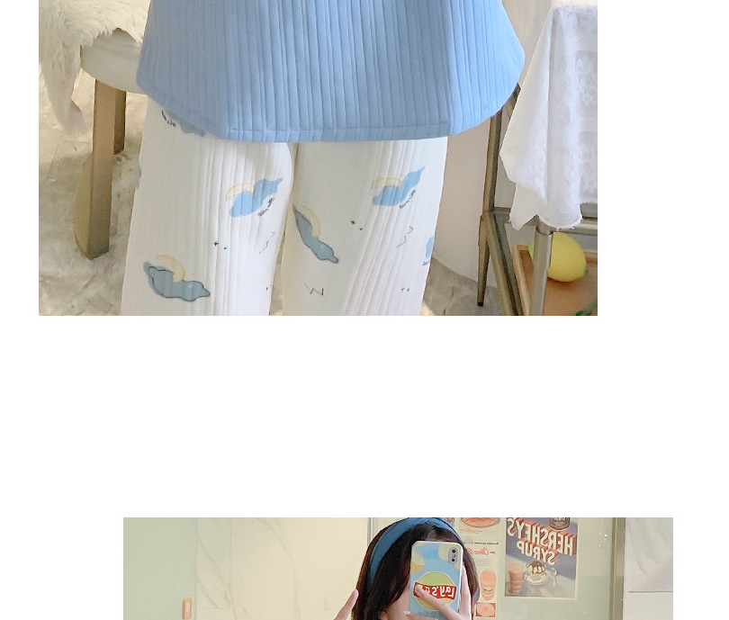 Fashion Blue Bunny Air Cotton Cartoon Print Maternity Pajamas Set,CURVE SLEEP & LOUNGE