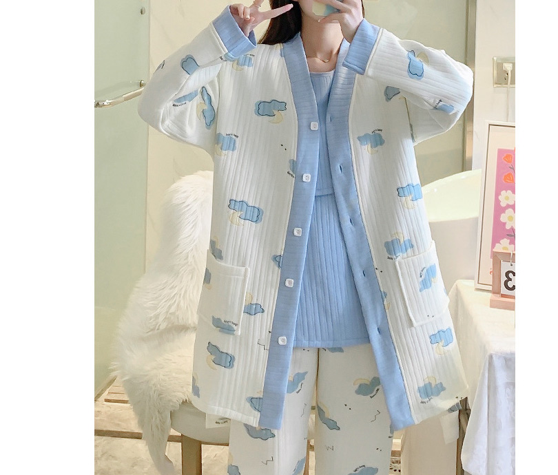 Fashion Yellow Moon Cloud Air Cotton Cartoon Print Maternity Pajamas Set,CURVE SLEEP & LOUNGE