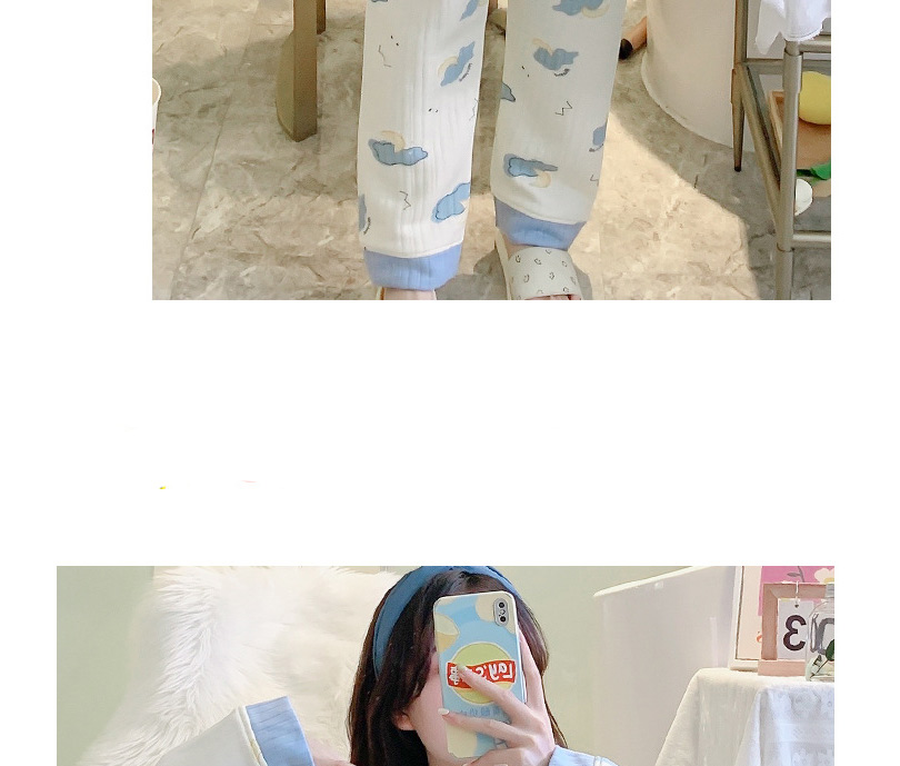Fashion Blue Cat Air Cotton Cartoon Print Maternity Pajamas Set,CURVE SLEEP & LOUNGE