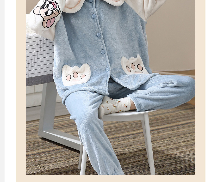 Fashion Cute Cat Coral Fleece Cartoon Thick Pajamas Suit,CURVE SLEEP & LOUNGE