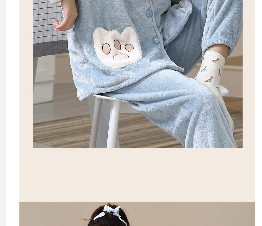 Fashion Cute Cat Coral Fleece Cartoon Thick Pajamas Suit,CURVE SLEEP & LOUNGE