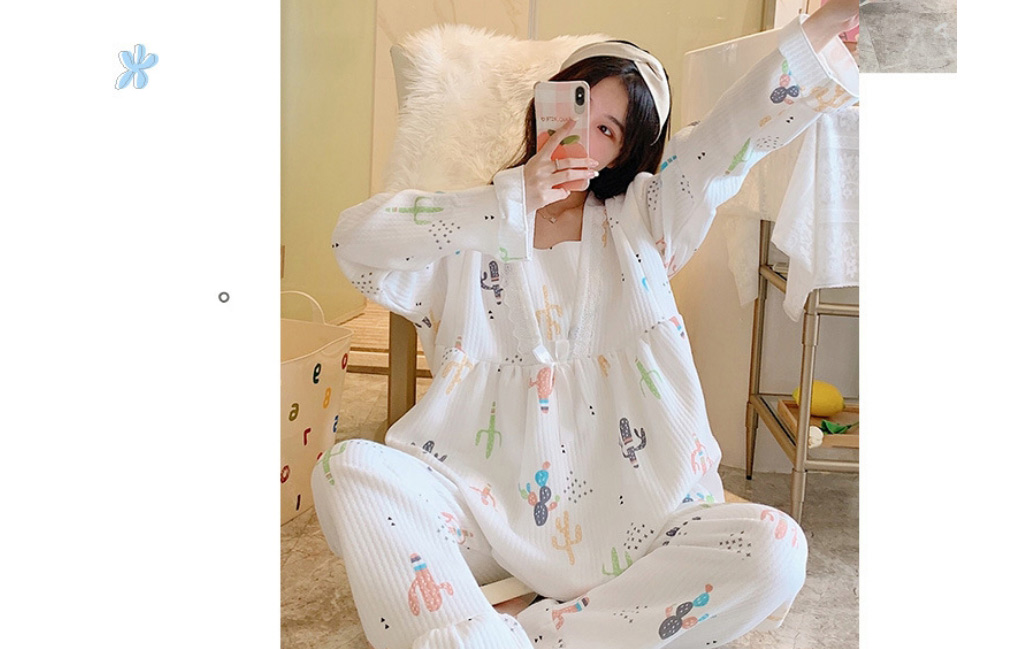 Fashion Cow Hedging Air Cotton Geometric Print Maternity Pajamas Set,CURVE SLEEP & LOUNGE
