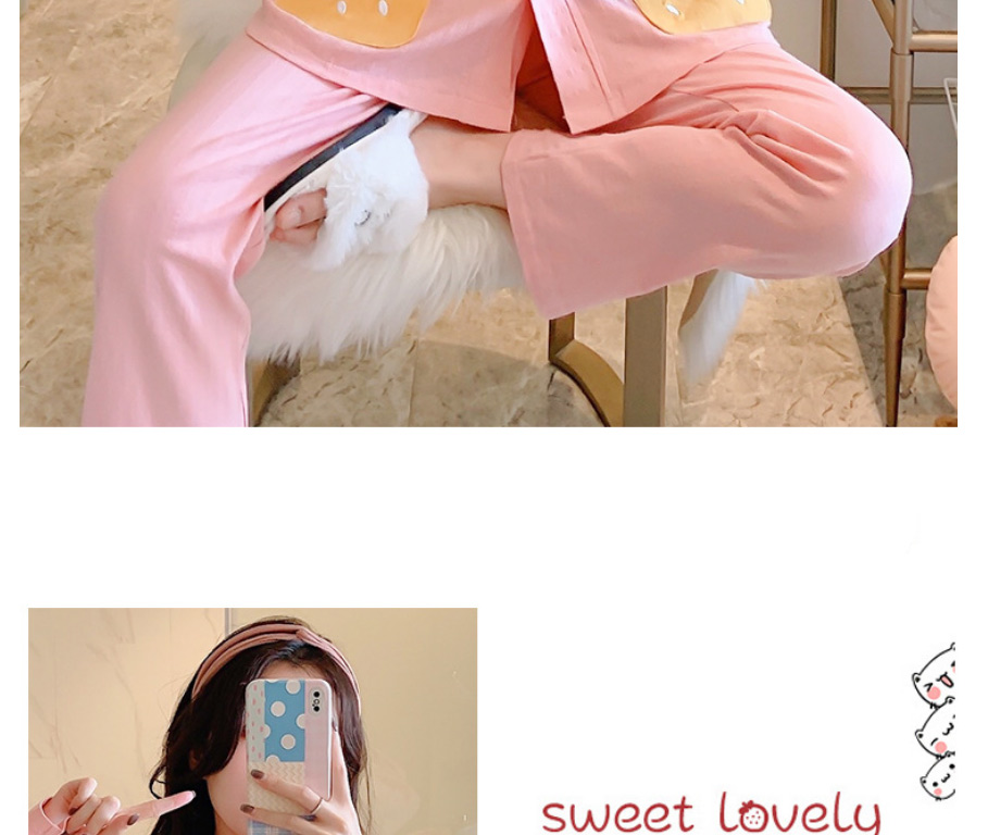Fashion 1902 Pink Cotton Knitted Cartoon Pajamas Set,CURVE SLEEP & LOUNGE