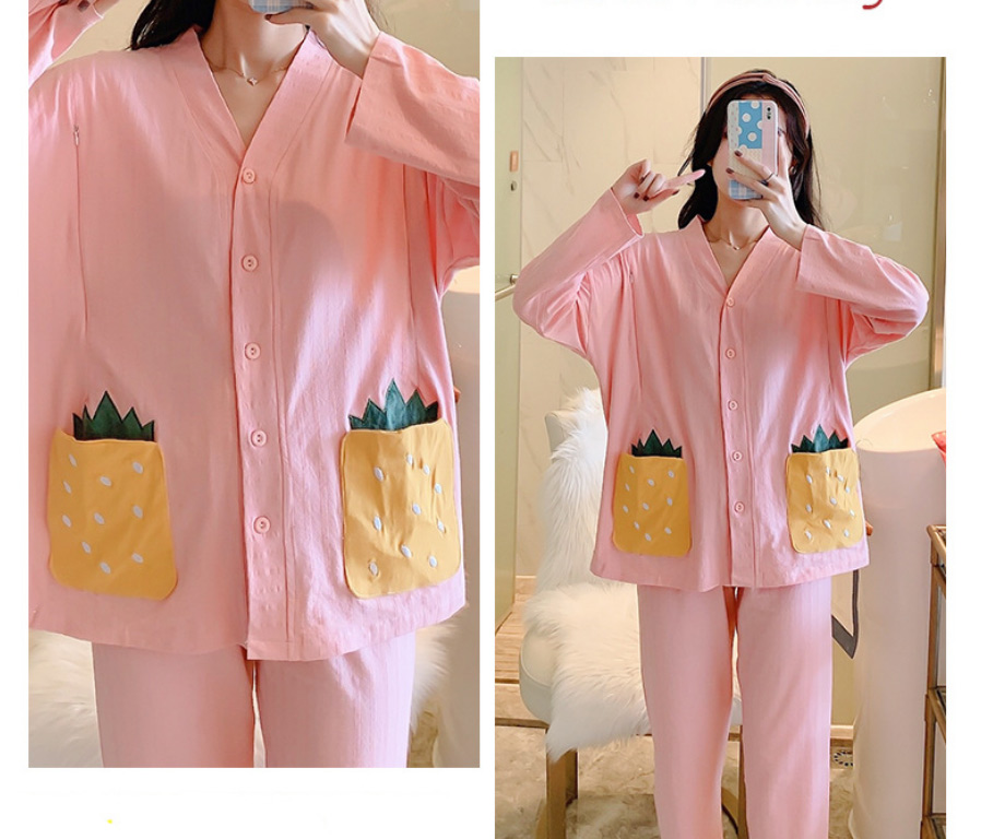 Fashion 1902 Pink Cotton Knitted Cartoon Pajamas Set,CURVE SLEEP & LOUNGE