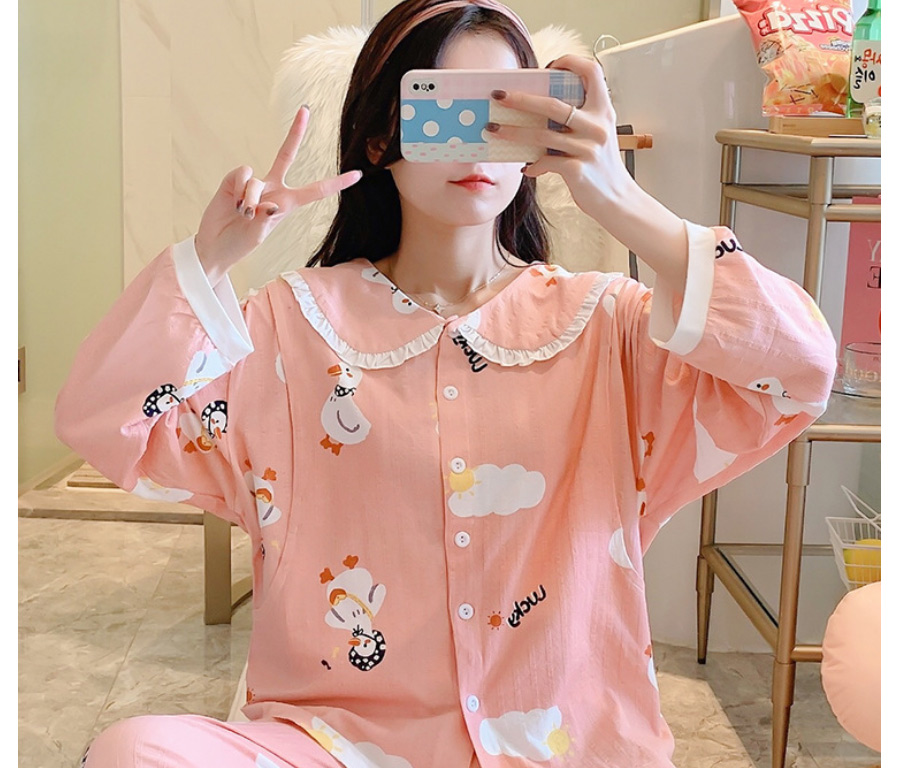 Fashion 3086 Pink Cotton Knitted Cartoon Pajamas Set,CURVE SLEEP & LOUNGE