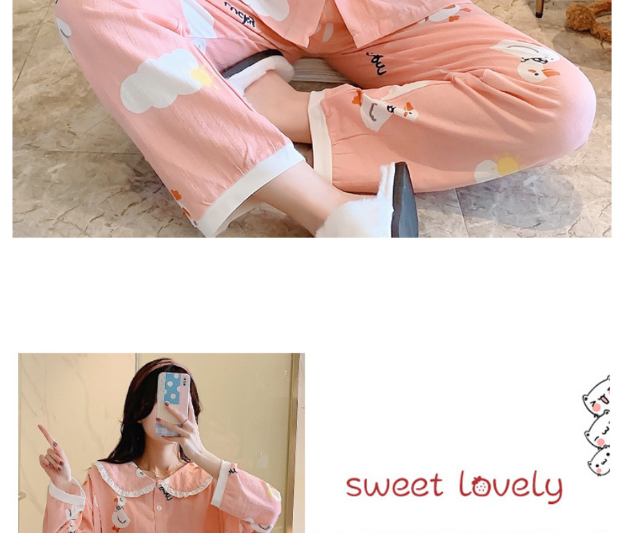Fashion 3091 Pink Cotton Knitted Cartoon Pajamas Set,CURVE SLEEP & LOUNGE