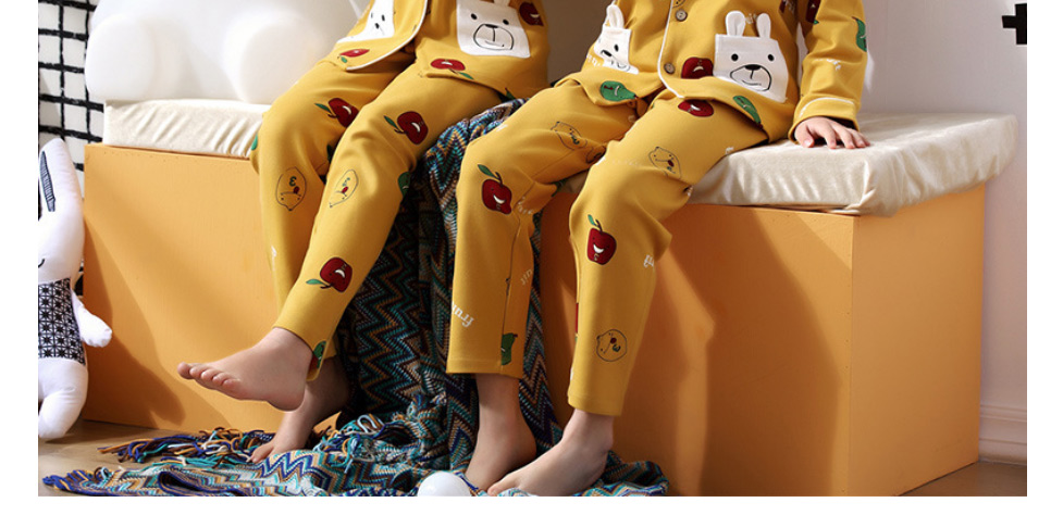 Fashion 9911 Alarm Clock Bear (large Size) Cotton Geometric Print Embroidered Parent-child Pajama Set,CURVE SLEEP & LOUNGE