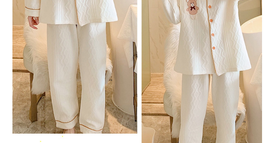 Fashion Bow Tie Bear Beige Air Cotton Cartoon Pajamas Set,CURVE SLEEP & LOUNGE