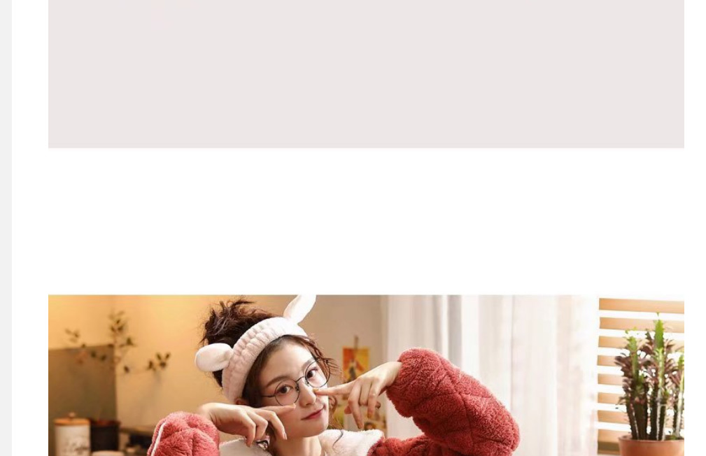 Fashion 7# Coral Fleece Cartoon Thick Quilted Hooded Pajamas Set,CURVE SLEEP & LOUNGE