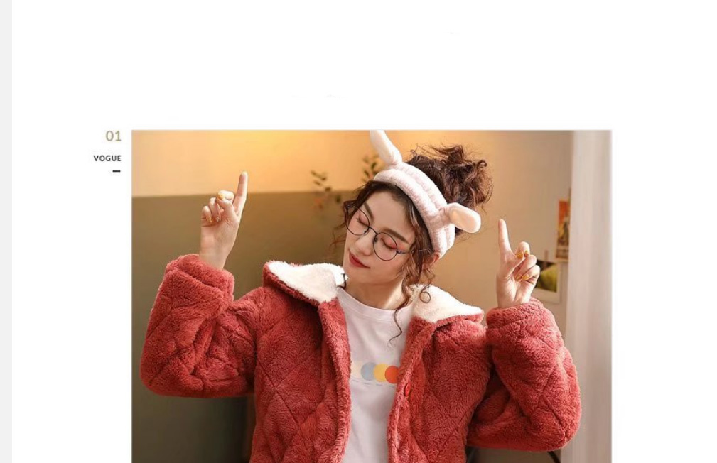 Fashion 3# Coral Fleece Cartoon Thick Quilted Hooded Pajamas Set,CURVE SLEEP & LOUNGE