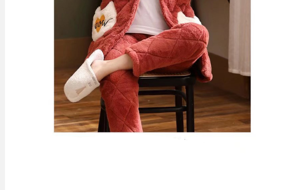 Fashion 1# Coral Fleece Cartoon Thick Quilted Hooded Pajamas Set,CURVE SLEEP & LOUNGE