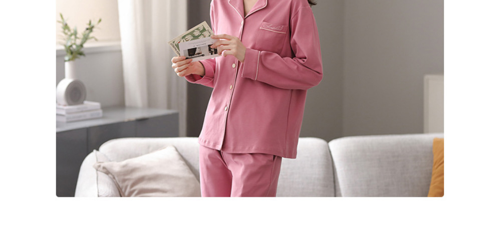 Fashion 16# Cotton Long-sleeved Lapel Pajama Set,CURVE SLEEP & LOUNGE
