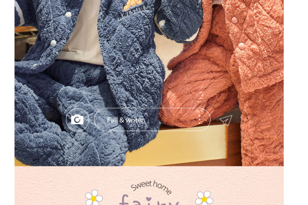 Fashion 3# Coral Fleece Quilted Cartoon Geometric Embroidery Pajama Set,CURVE SLEEP & LOUNGE