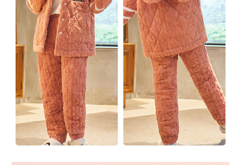 Fashion 10# Coral Fleece Quilted Cartoon Geometric Embroidery Pajama Set,CURVE SLEEP & LOUNGE