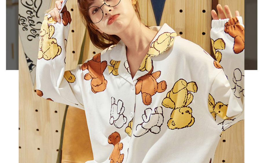 Fashion Little Bear Pure Cotton Geometric Print Pajama Set,CURVE SLEEP & LOUNGE