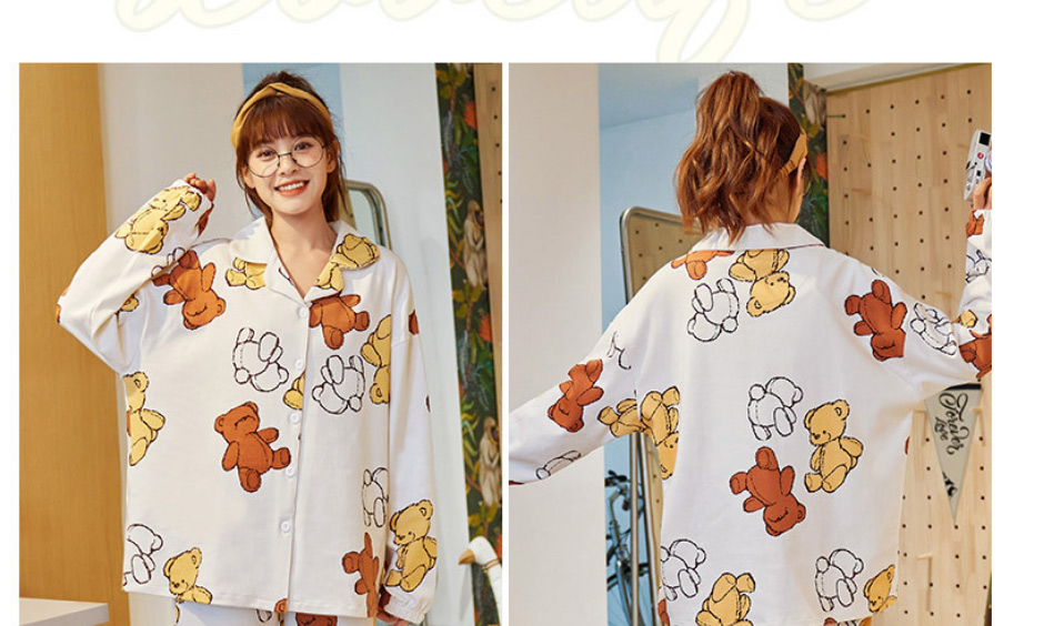 Fashion Little Bear Pure Cotton Geometric Print Pajama Set,CURVE SLEEP & LOUNGE