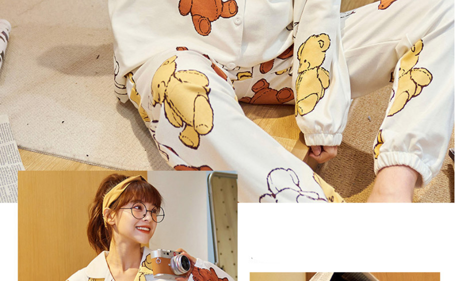 Fashion Papa Bear Pure Cotton Geometric Print Pajama Set,CURVE SLEEP & LOUNGE
