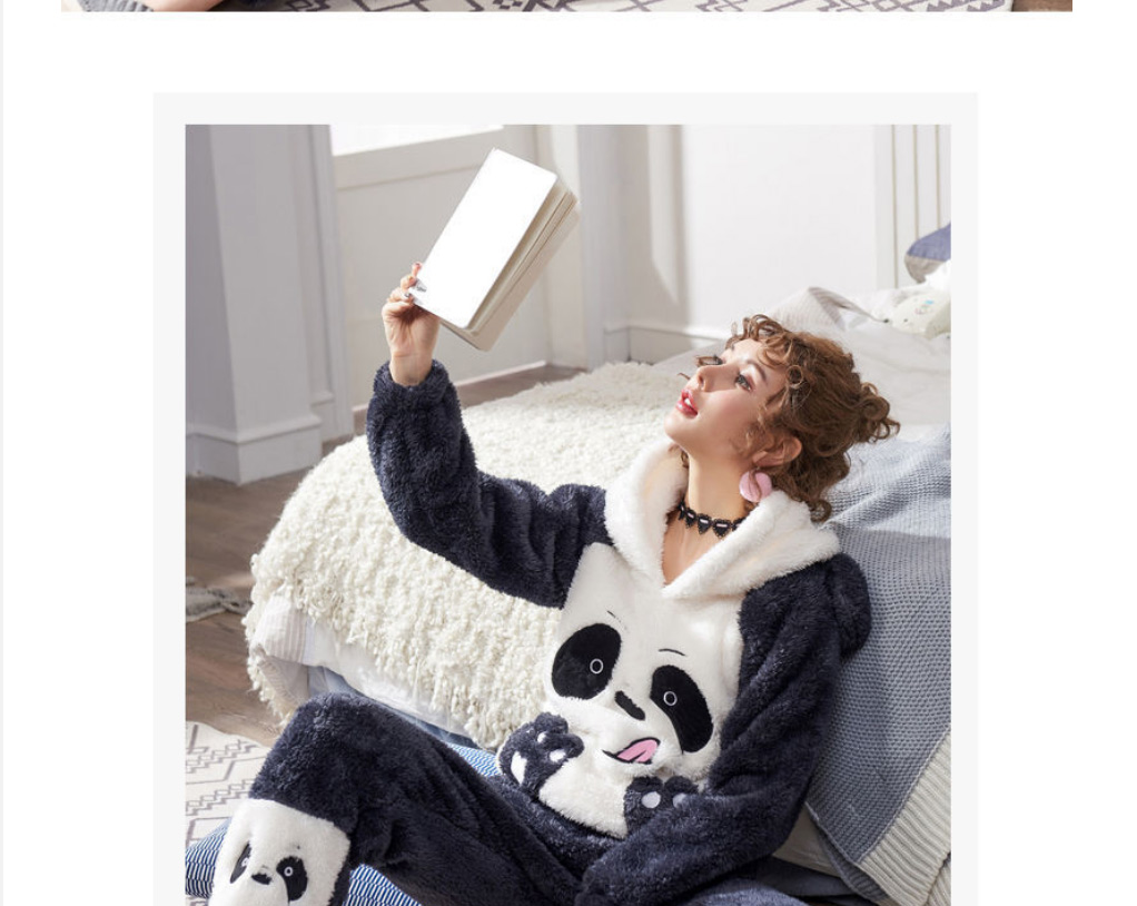 Fashion 1# Flannel Thick Cartoon Pajamas Set,CURVE SLEEP & LOUNGE