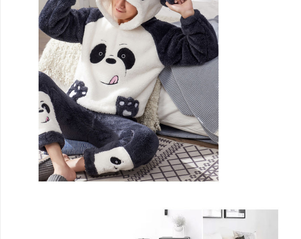Fashion 14# Flannel Thick Cartoon Pajamas Set,CURVE SLEEP & LOUNGE