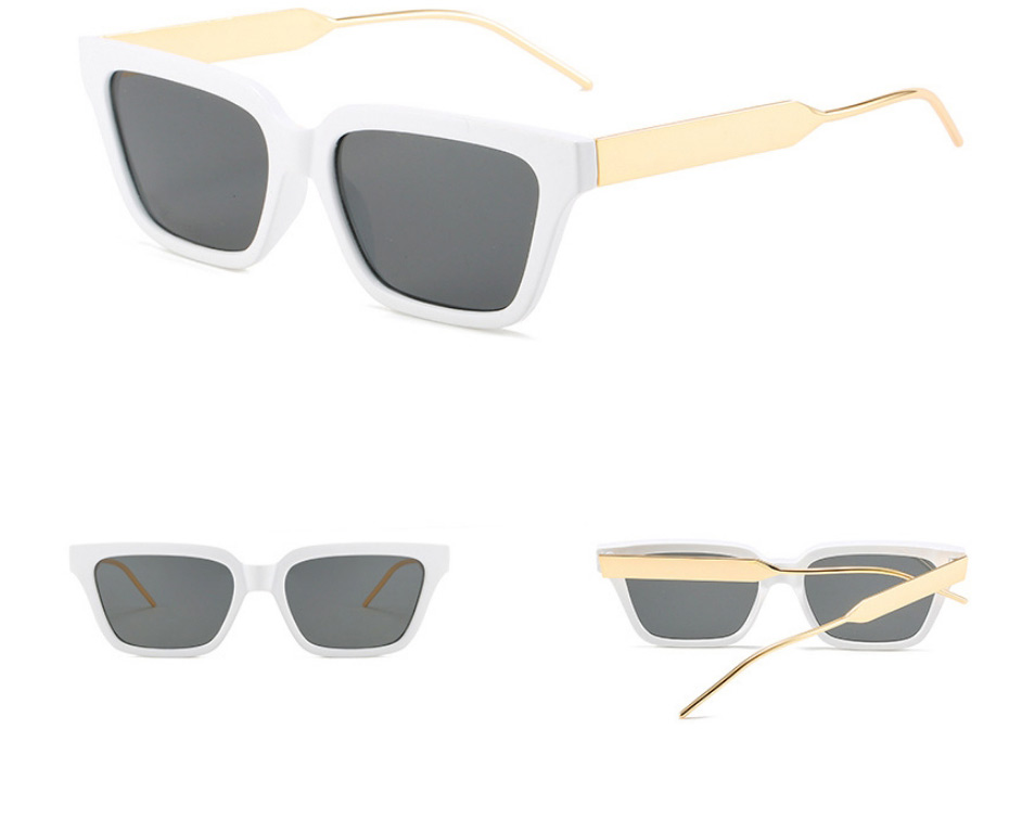 Fashion White Frame All Gray Film Square-frame Wide-leg Sunglasses,Women Sunglasses