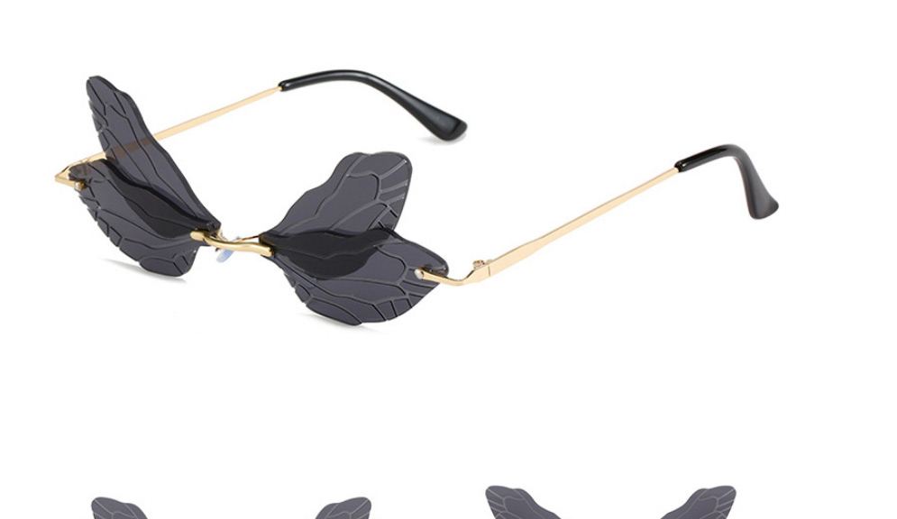 Fashion Gold Coloren Frame Powder Dragonfly Sunglasses,Women Sunglasses