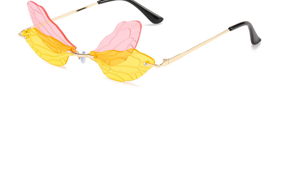 Fashion Gold Color Frame Red Yellow Green Film Dragonfly Sunglasses,Women Sunglasses
