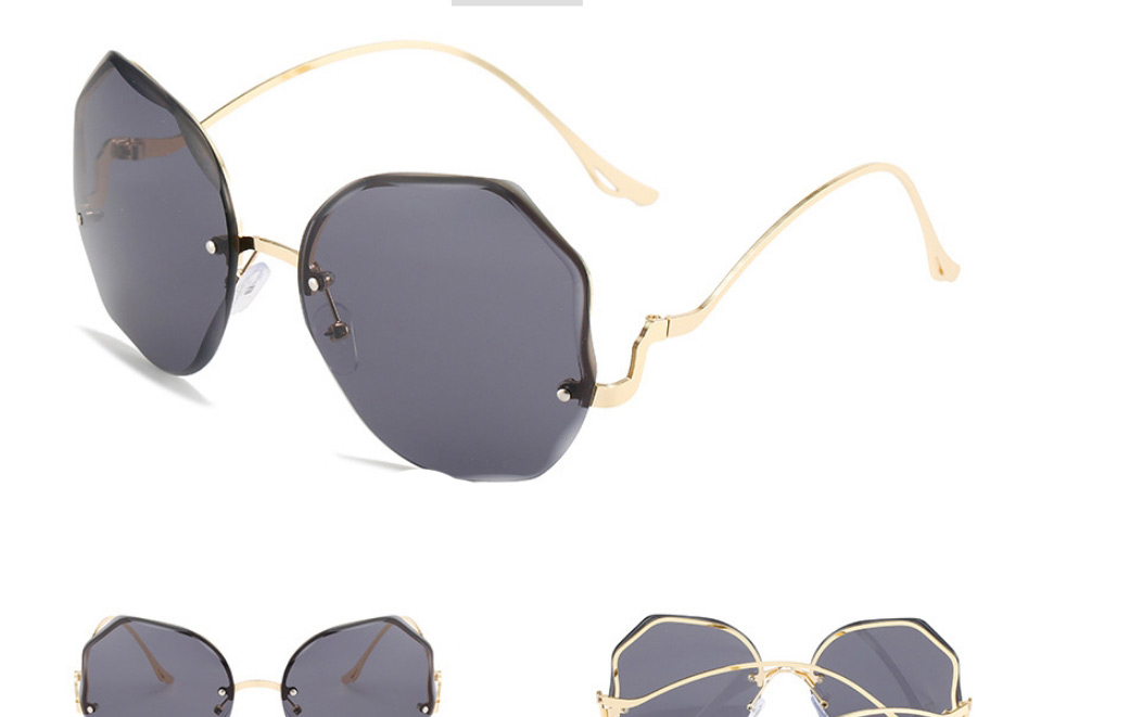 Fashion Gold Color Frame Purple Powder Tablets Metal Rimless Trim Polygonal Sunglasses,Women Sunglasses