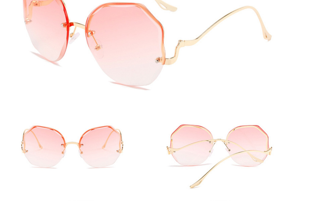 Fashion Gold Color Frame Double Powder Tablets Metal Rimless Trim Polygonal Sunglasses,Women Sunglasses