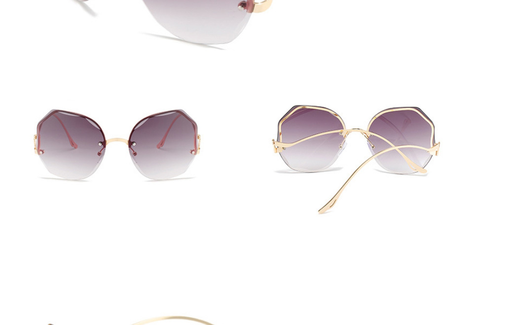Fashion Gold Color Frame Double Powder Tablets Metal Rimless Trim Polygonal Sunglasses,Women Sunglasses