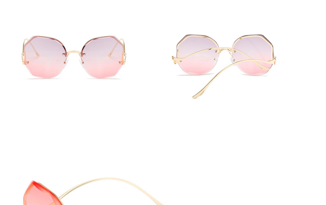 Fashion Gold Color Frame Purple Powder Tablets Metal Rimless Trim Polygonal Sunglasses,Women Sunglasses